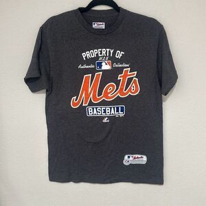 Majestic Mens Dark Gray Mets Baseball‎ Crewneck T-Shirt Size Medium